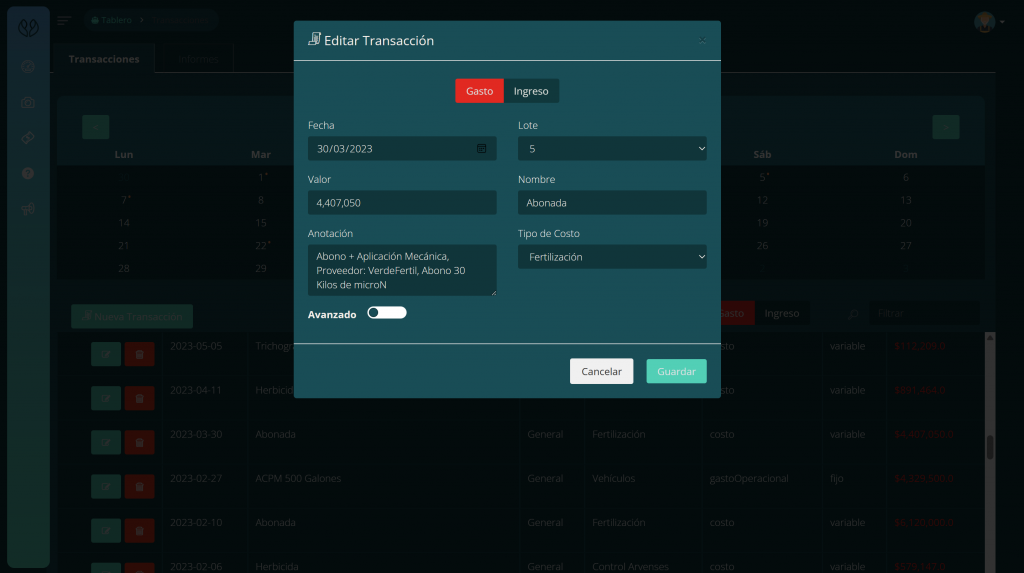 Registro de transacción contable - Seguimiento y gestión de transacciones financieras en la aplicación contabilidad