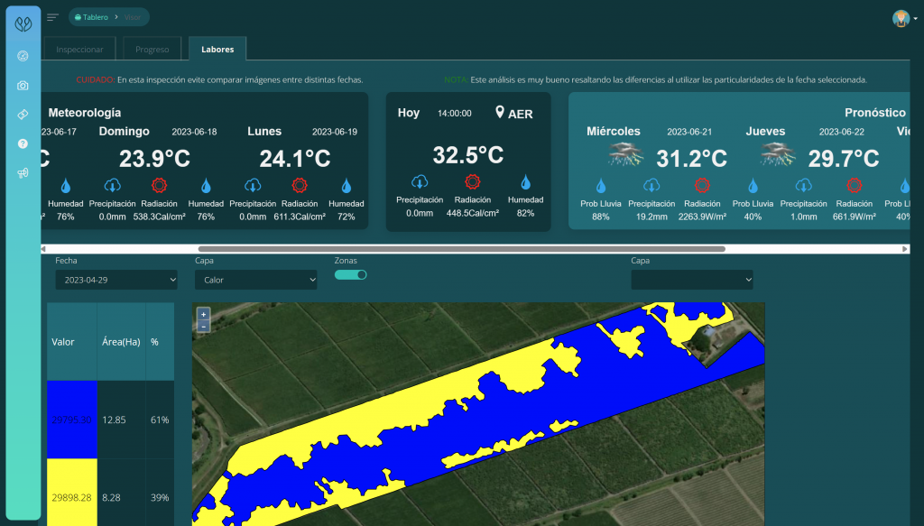 Análisis de zonas con calor alto mediante imágenes térmicas - Detección de áreas calientes en la agricultura a través de la APP imágenes